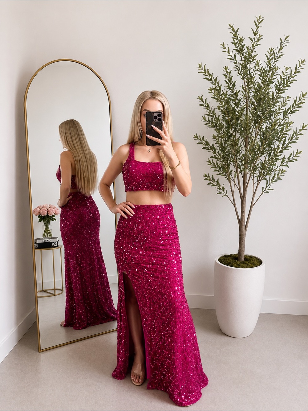 Sequin Fuchsia Two-Piece Maxi Skirt - Picture 2 of 5